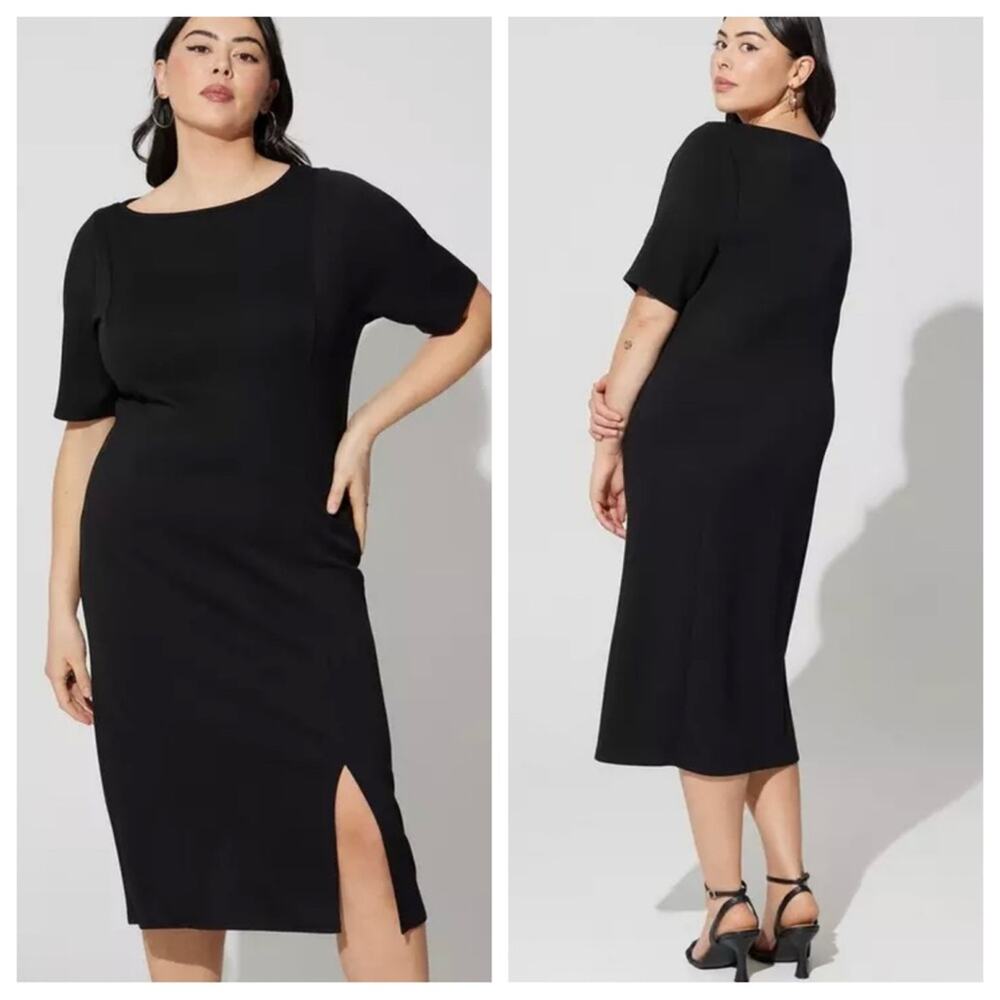 NWT Torrid Midi Studio Cupro Bodycon Dress in Black - Size 1